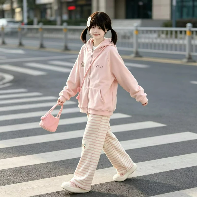 Pink Kawaii Bear Ear Hooded Jacket Coat Women Harajuku Sweet Cartoon Print  Hoody Japanese Y2k Aesthetic Zip Pocket Sweatshirts - view 5