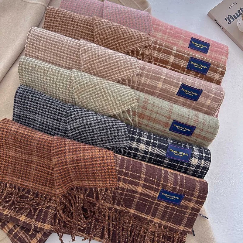 

Корейская версия полосатый клетчатый шарф женский осенне-зимний модный дизайн теплые шарфы с кисточками женский толстый термоглушитель женский