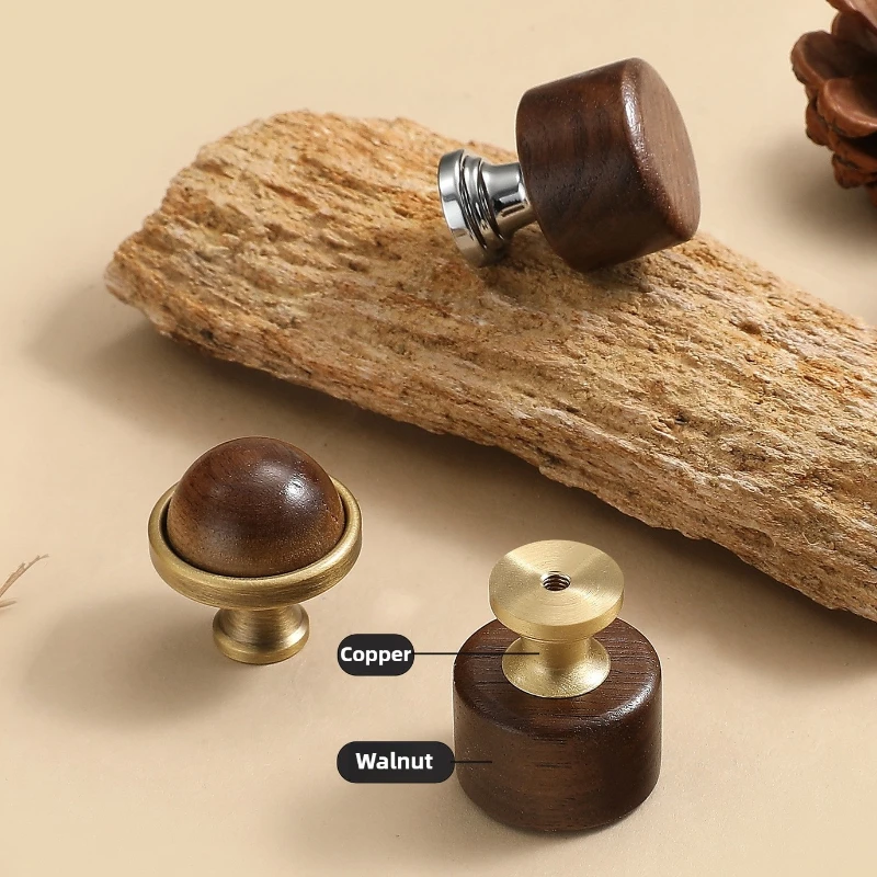 

Modern minimalist walnut brass base single hole handle light luxury cabinet wardrobe bookshelf coffee table TV cabinet handle