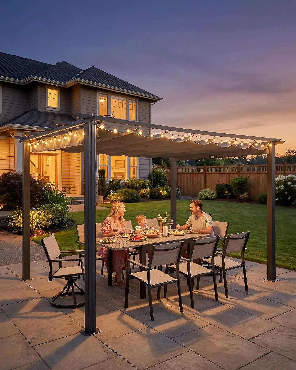 10'x13' Retractable Pergola Canopy, Aluminum Patio Gazebo with Sun Shade, Metal Shelter for Garden Deck, Grey, Customized