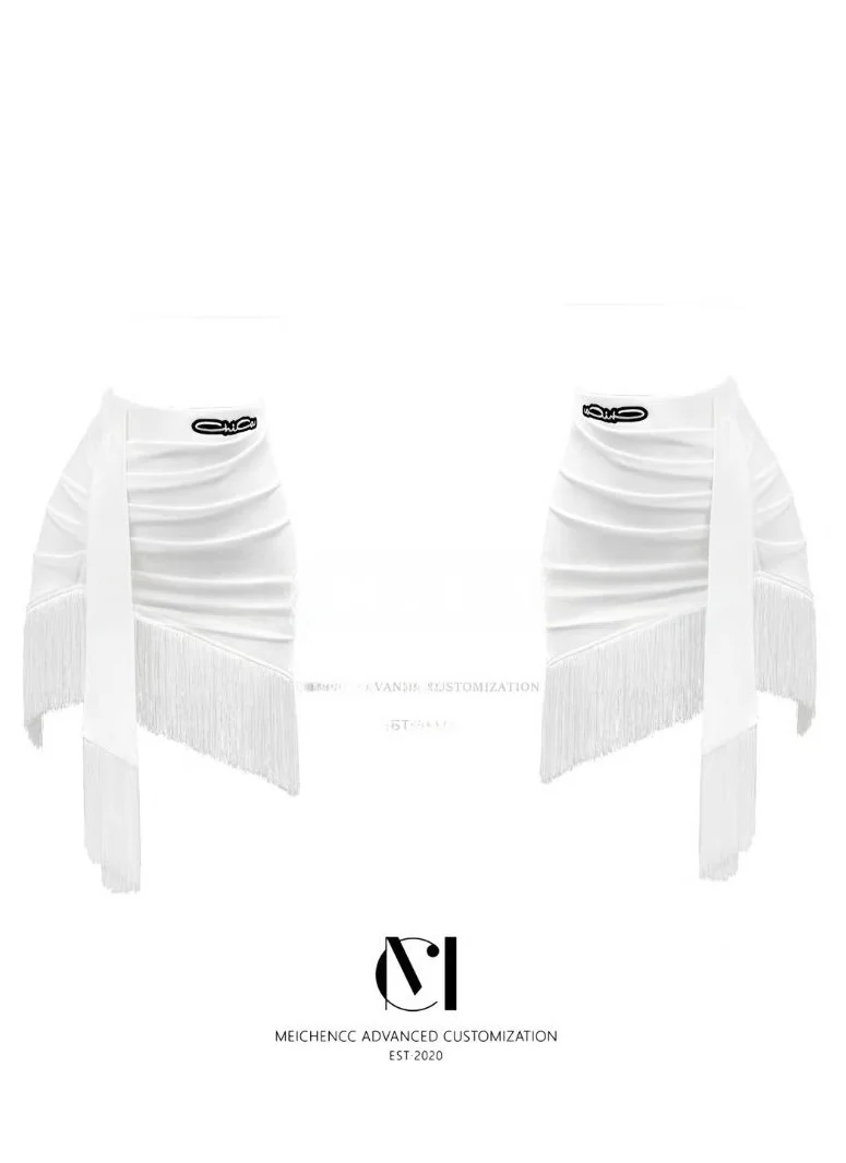 新しいラテンダンスロングスカート非対称タッセルサッシュ練習芸術試験スカートマルチカラー女性の大人 C233 フィットネスアパレル