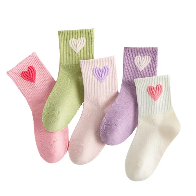 5Pairs/Set Children's Girls Socks Spring Autumn Kids Socks For Girls Fashion Love Sweet Princess Child Student Sock 2-13Years