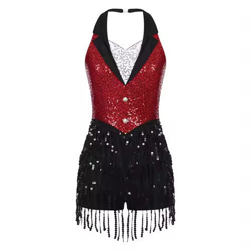 Women Modern Dance Dress Performance Costume Shiny Sequins Sleeveless Latin Jazz Tango Salsa Dance Leotard Bodysuit Dress Outfit - Image 10