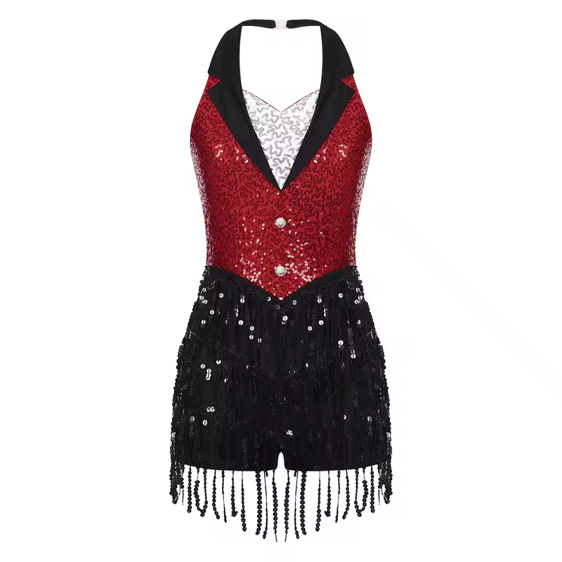 Women Modern Dance Dress Performance Costume Shiny Sequins Sleeveless Latin Jazz Tango Salsa Dance Leotard Bodysuit Dress Outfit - Image 10