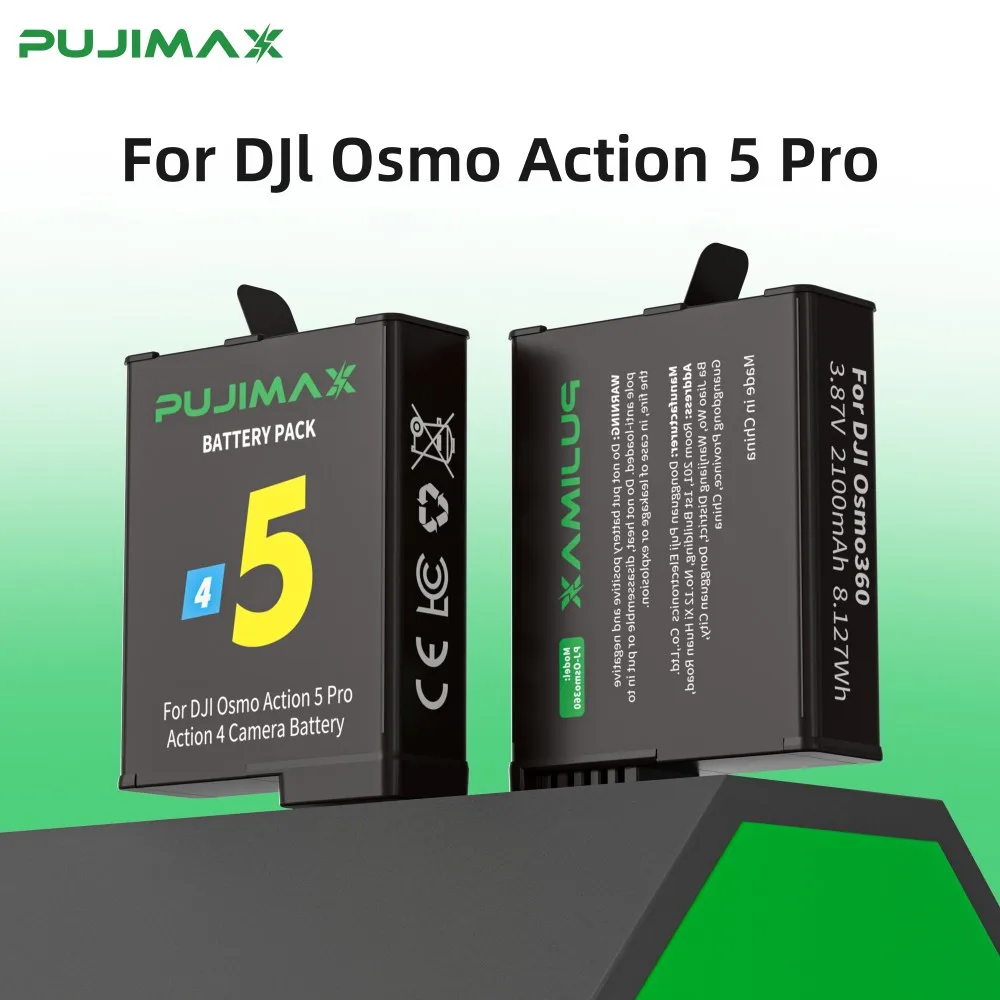 

PUJIMAX 2100mAh PJ-Osmo360 For DJI Osmo Action 5 Pro Action 4 Camera Battery Rechargeable Battery + 3-Slots Box Charger