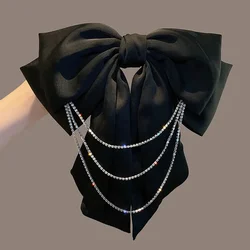 New Fashion Large Bow Hairpin Spring Clip Crystal Tassel Hair Clips for Women Elegant Barrette Headwear Korean Hair Accessories