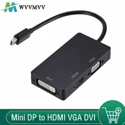 WvvMvv 3 in 1 Mini Displayport DP Male to DVI HDMI VGA Audio Female Adapter Display Port Cable Converter For Computer Projector