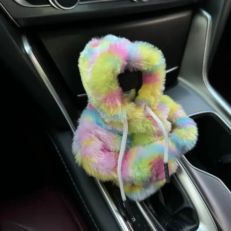 Cute Plush Gear Shift Knob Hoodie Cover Thick Warm Manual Shift Boot Dust Cover Car Interior Decoration Accessories Gift Women