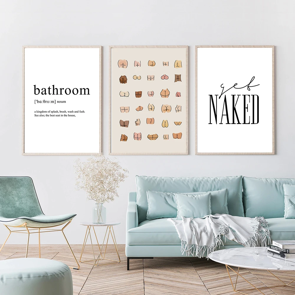 Sexy Butts Collage Canvas Funny Bathroom Sign Wall Picture Print Cute Art for Men Butt Poster Painting Toilet WC Room Home Decor