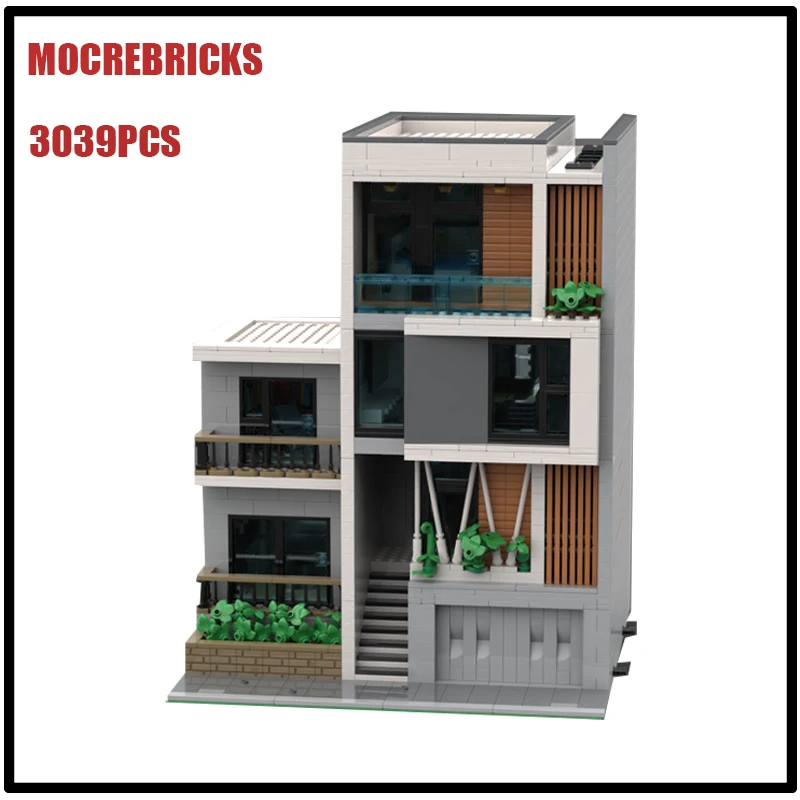 

MOC Technic Urban Street View Modern Luxury Town House Multi-functional Architecture Bricks Model Set Building Blocks Kid's Toys