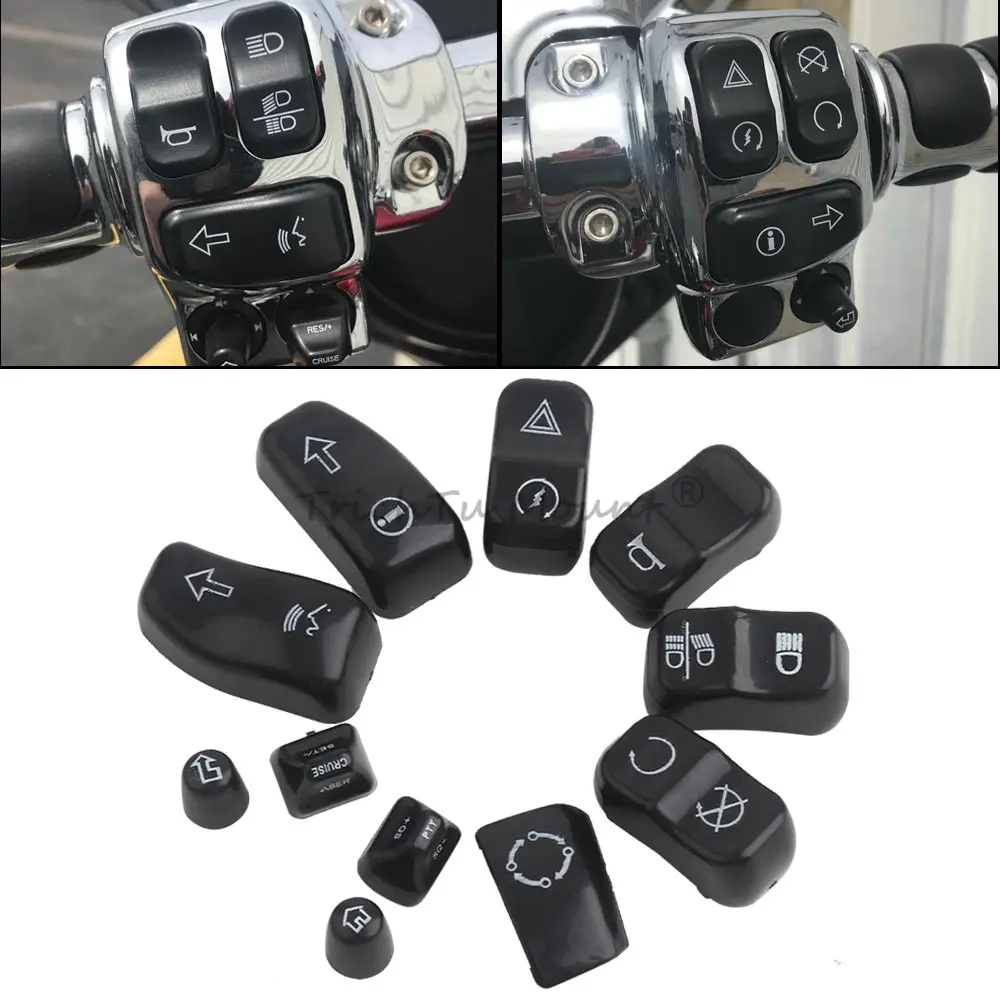 1 Set Buttons Caps Housing Hand Control Switch Caps Fits For Electra Glide Road Glide Road King Street Glide 2014-2024 Abs Black