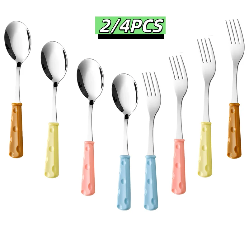 

2/4-piece set Tableware Set Stainless Steel Fork Spoon Set Travel Flatware Cheese Handle Lunch Tableware Kitchen Accessories