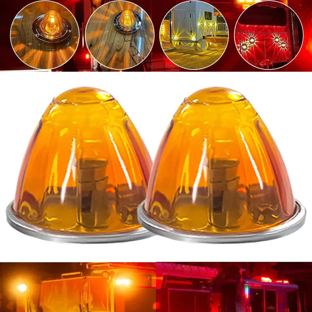 2Pcs Truck Flashing Lights 12V 24V LED Trailer Side Marker Lights Tractor Strobe Light White Amber Red Blue Green Van Bus RV