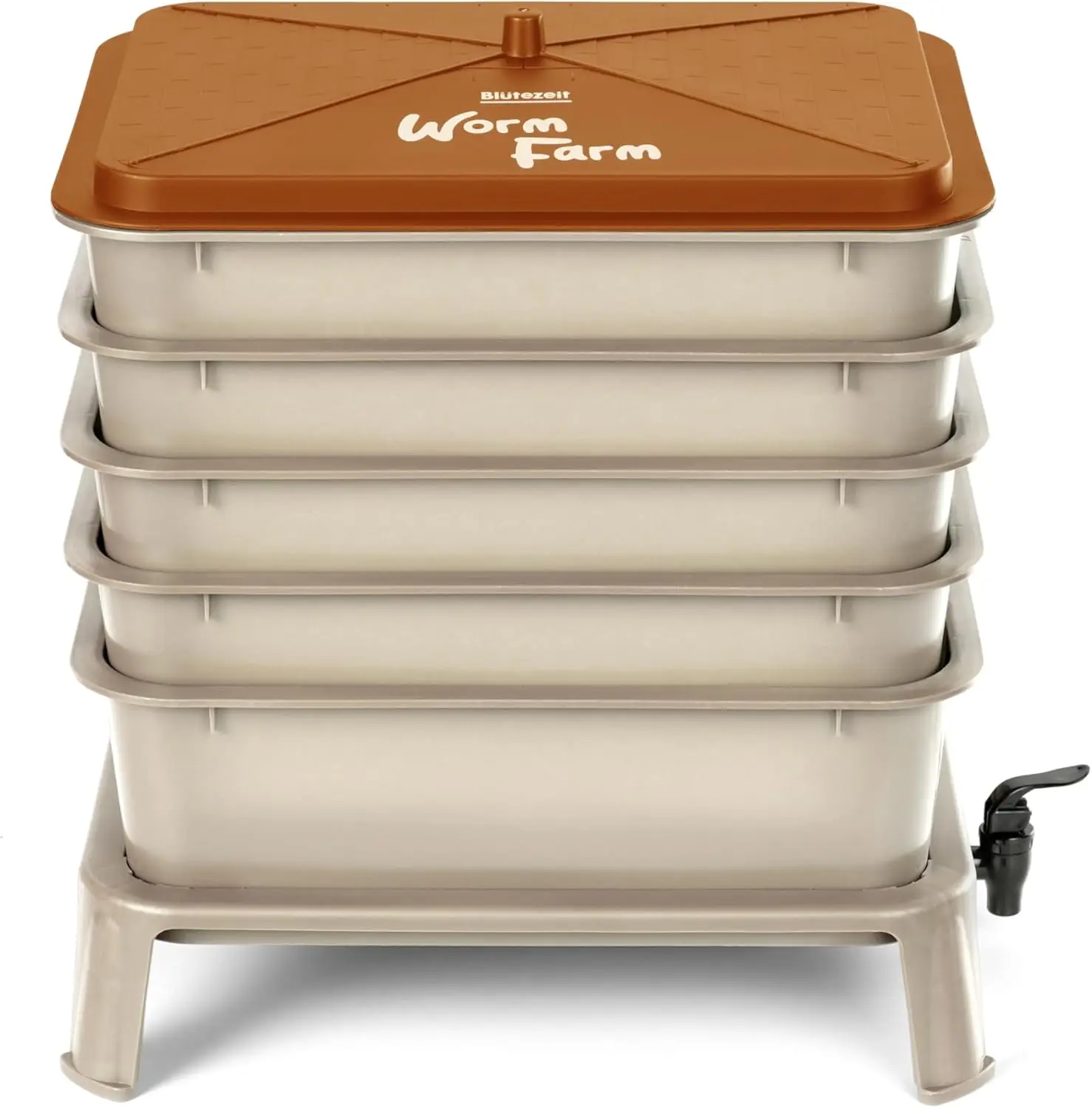 Indoor & Outdoor Worm Compost Bin - 53QT, Gold, 5-Tray with Worm Farm Starter Kits for Food Waste Recycling