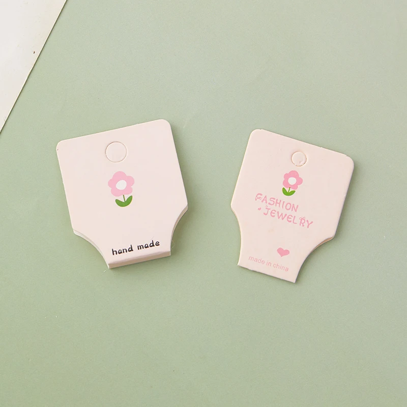 50PCS Pink Flower Fold Packing Cardboard Display Cards For Handmade Necklace Bracelet Headwear Hairband Retail Hanging Labels