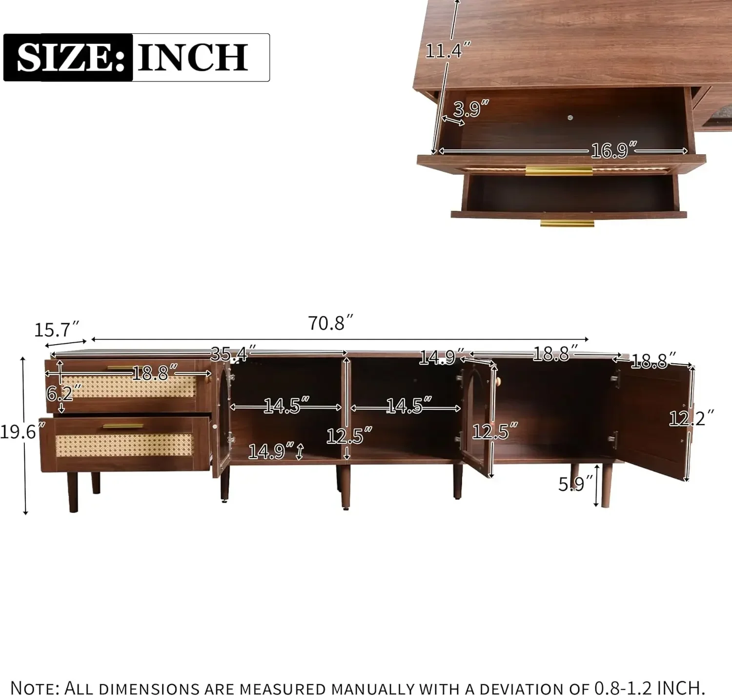 Rattan TV Stand with LED Lights, 70
