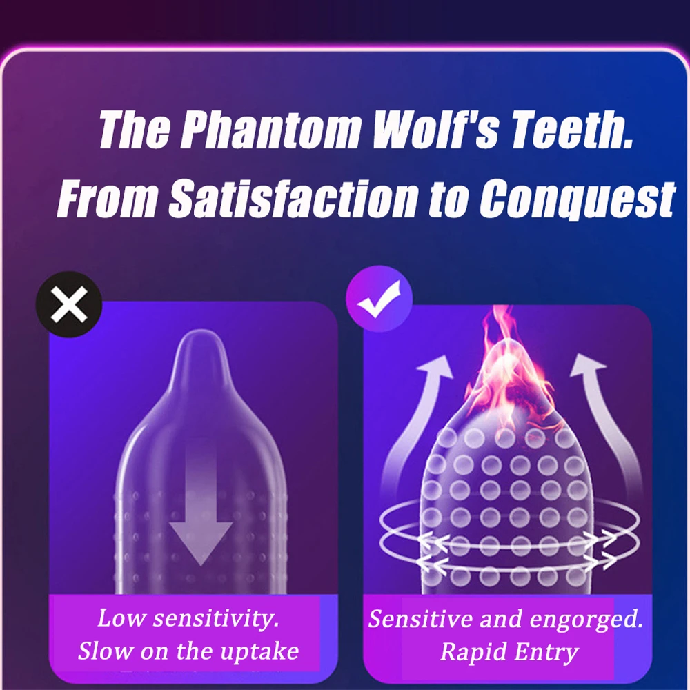 12pcs Large Pellet Condom Wolf\'s Teeth Barbed  Male Granular Stimulation Women Contraception Penis Sleeves Sex Products Adult