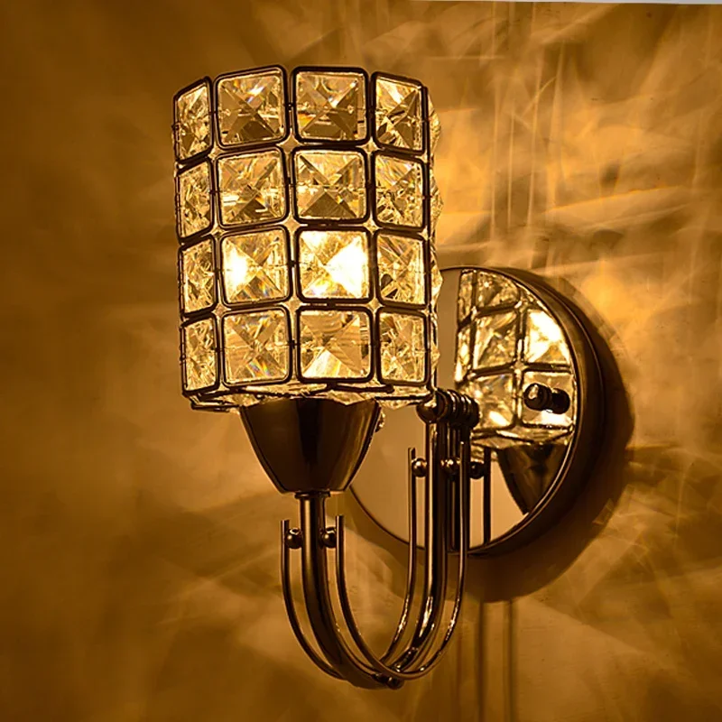 

Column cylindrical silver golden corridor LED stair corridor living room bedroom crystal bedside wall light lamp sconce