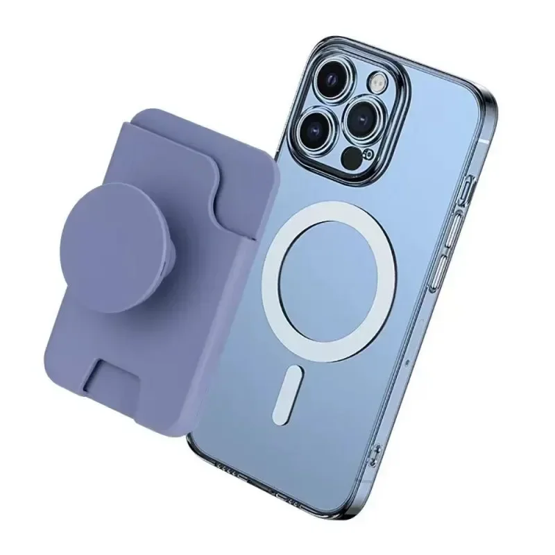 For Magsafe Magnetic Leather Wallet With Expanding Stand Gri