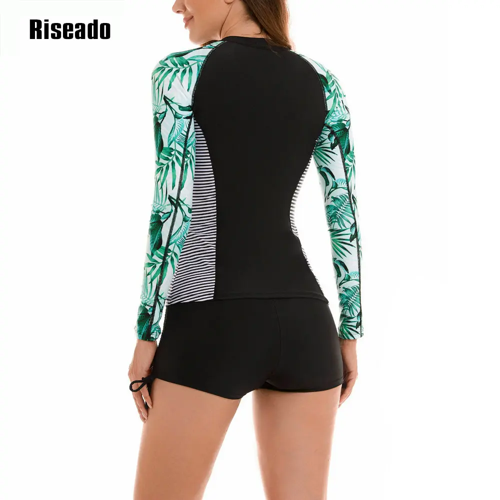 Riseado Rash Guard Top da donna con cerniera manica lunga due pezzi costumi da bagno UPF 50+ protezione UV costume da bagno