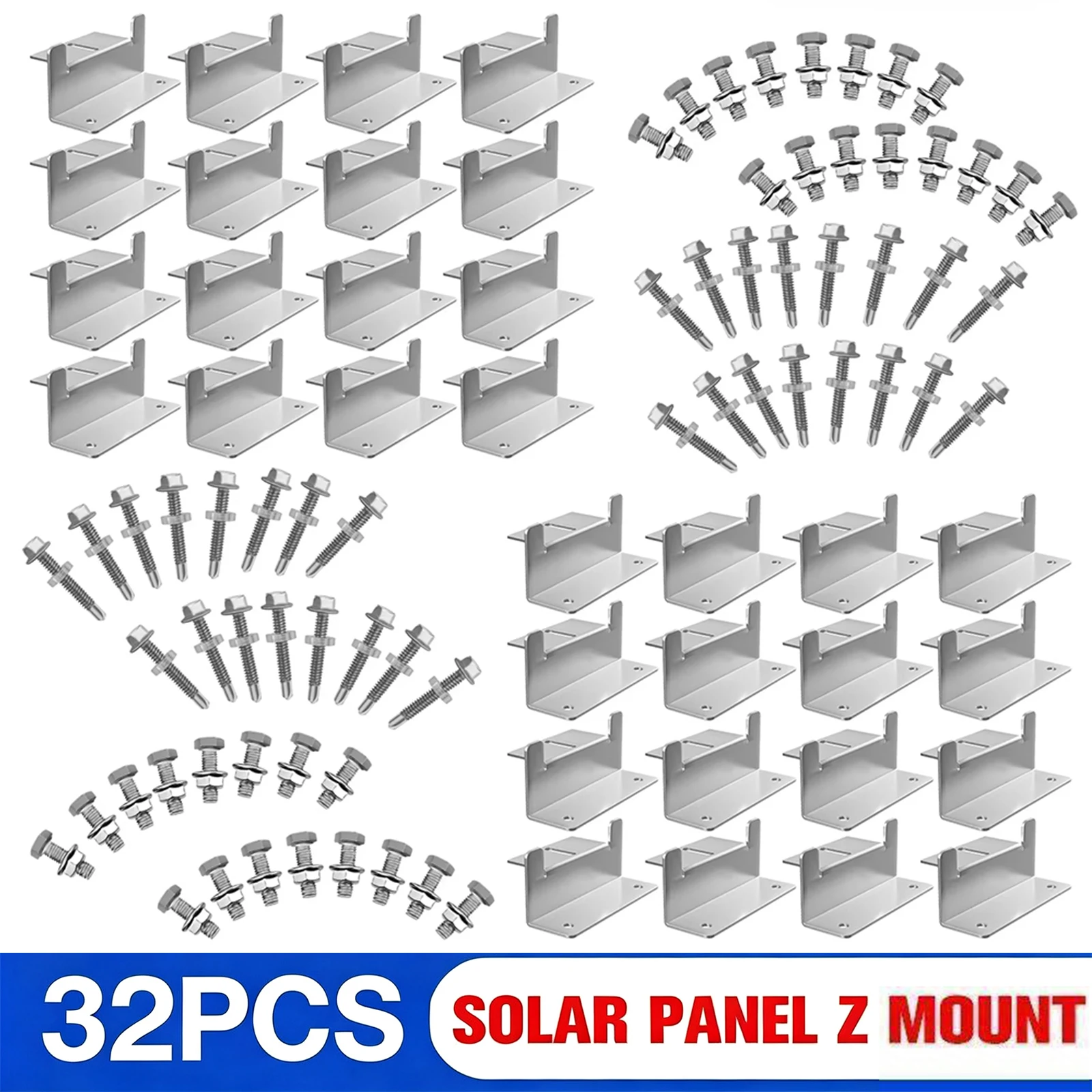 ECOBOSS Solar Panel Z Mounting Brackets 16/32Pcs Lightweight Aluminium Rustproof Roof Mount Kit for Caravan RV Boat Off-Grid PV System