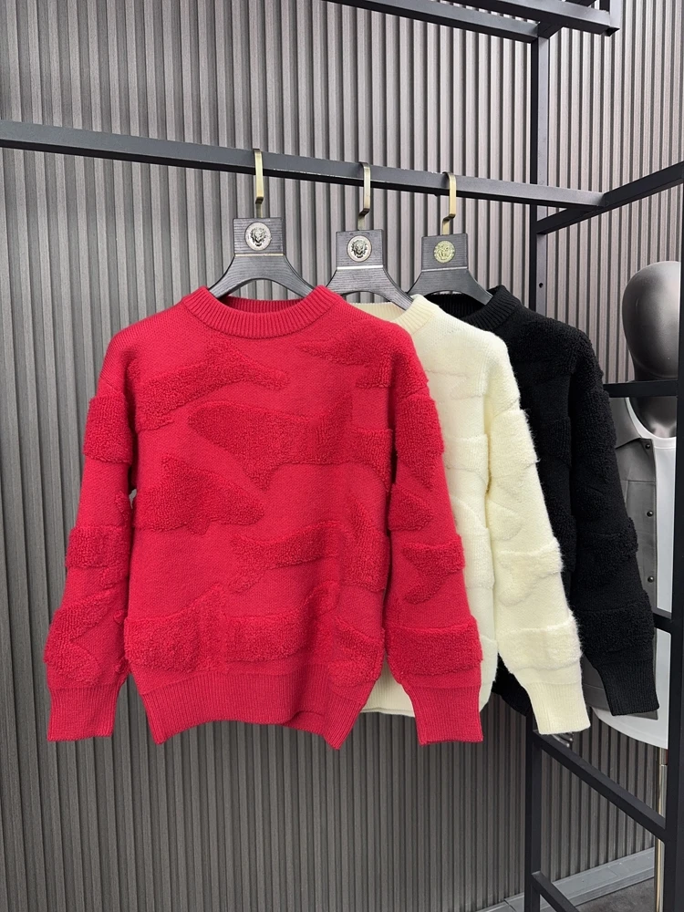 

Embroidered ark Knitted Sweater Thi Long Sve round Ne Men's Faionable Warm Autumn Winter Casual Sle