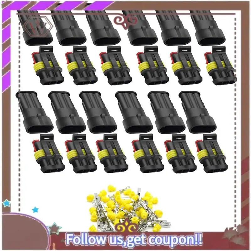 أحدث موصل كهربائي مقاوم للماء للسيارة ذو 3 سنون، قابس موصلات طرفية من سلسلة 1.5 مم للسيارة، (12 عبوة)