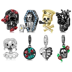 925 Sterling Silver Halloween Skeleton Family Ghost Haunted Coffin Charm for Original Luxury Brand Female DIY Jewelry