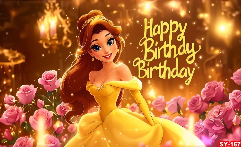 ความงามและ Beast Bella ฉากหลังสาววันเกิด Princess Party Decor พื้นหลัง Baby Shower BANNER สตูดิโอถ่ายภาพ Props