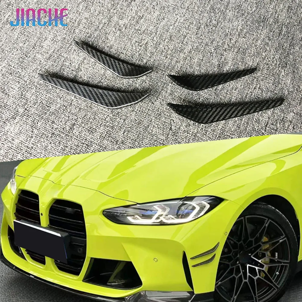 JIACHE Dry Carbon Fiber Front Bumper Side Canards Fins Flaps Trims For BMW 3 4 Series G80 G82 G83 M3 M4 2021 UP