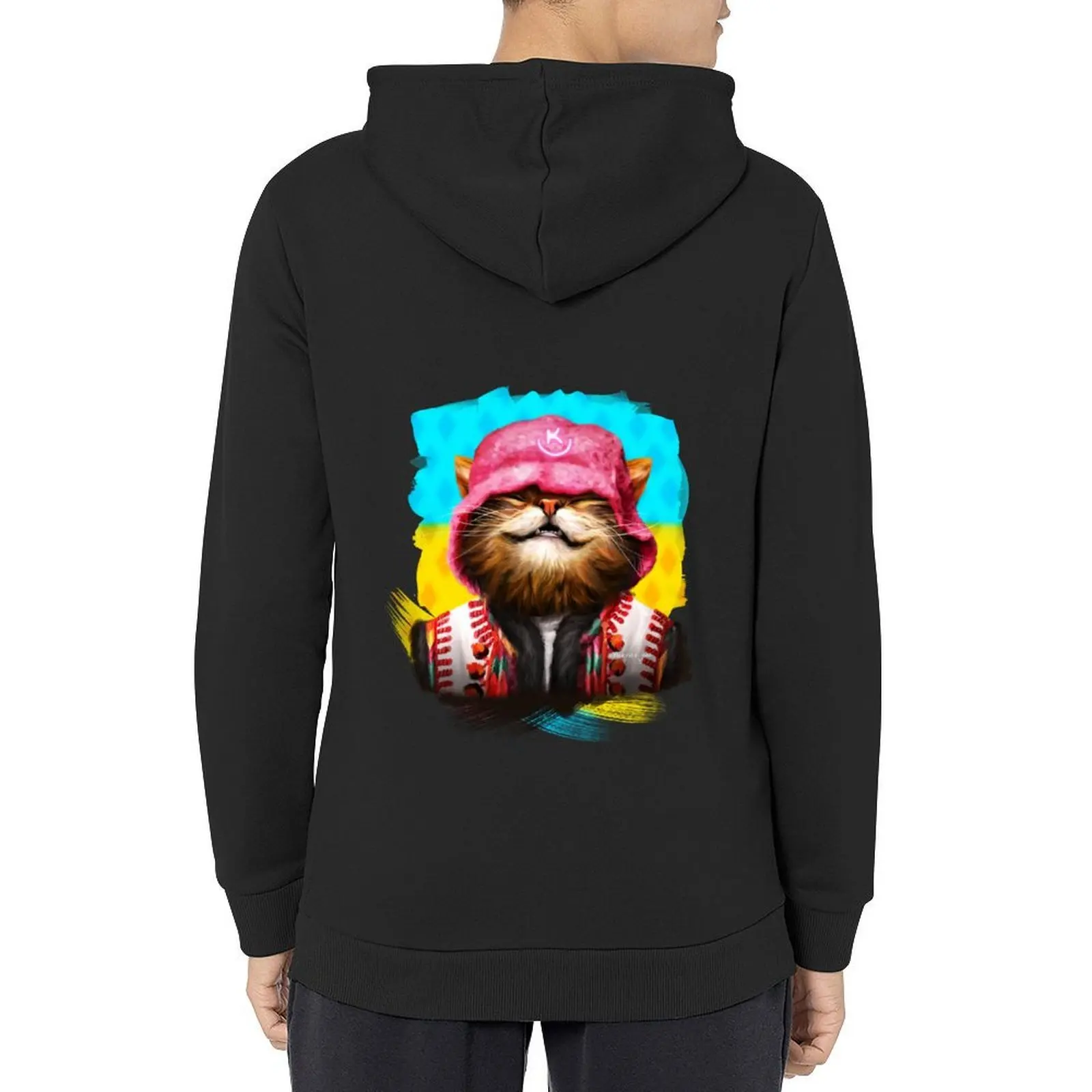 

Happy smiling cat in pink hat Hoodie aesthetic clothing male clothes japanese style fashion men hoodie man
