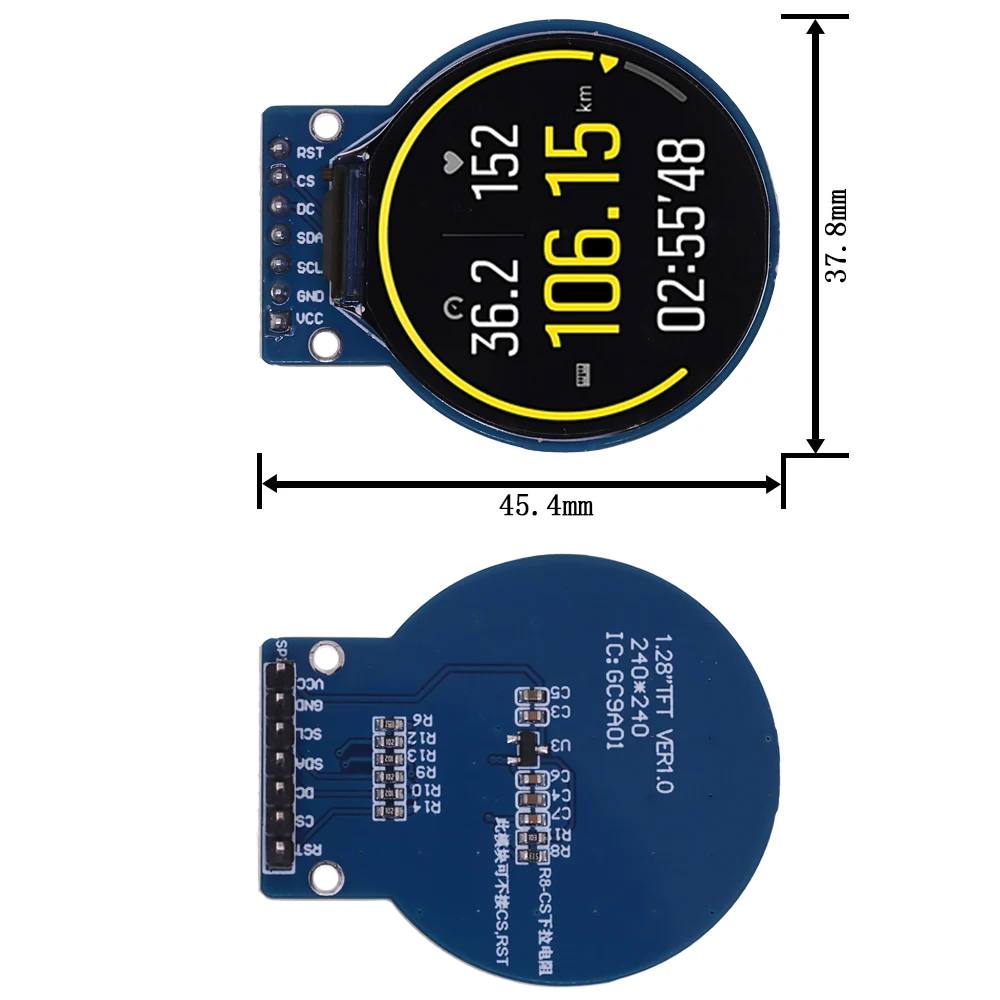 Imagem -06 - Módulo de Exibição Lcd Tft para Arduino Rgb Redondo 240x240 Driver Gc9a01 Fios Interface Spi Pcb 240x240 1.28