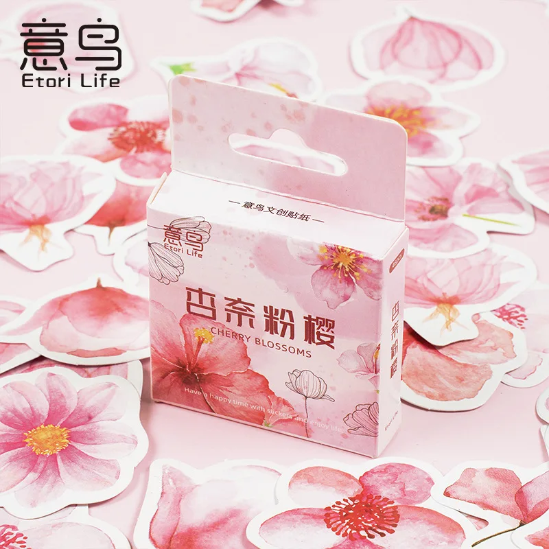 46pcs Box Stickers Apricot Nai Pink Sakura Creative Personality Hand Account Album Decoration DIY Stationery Sealing Stickers