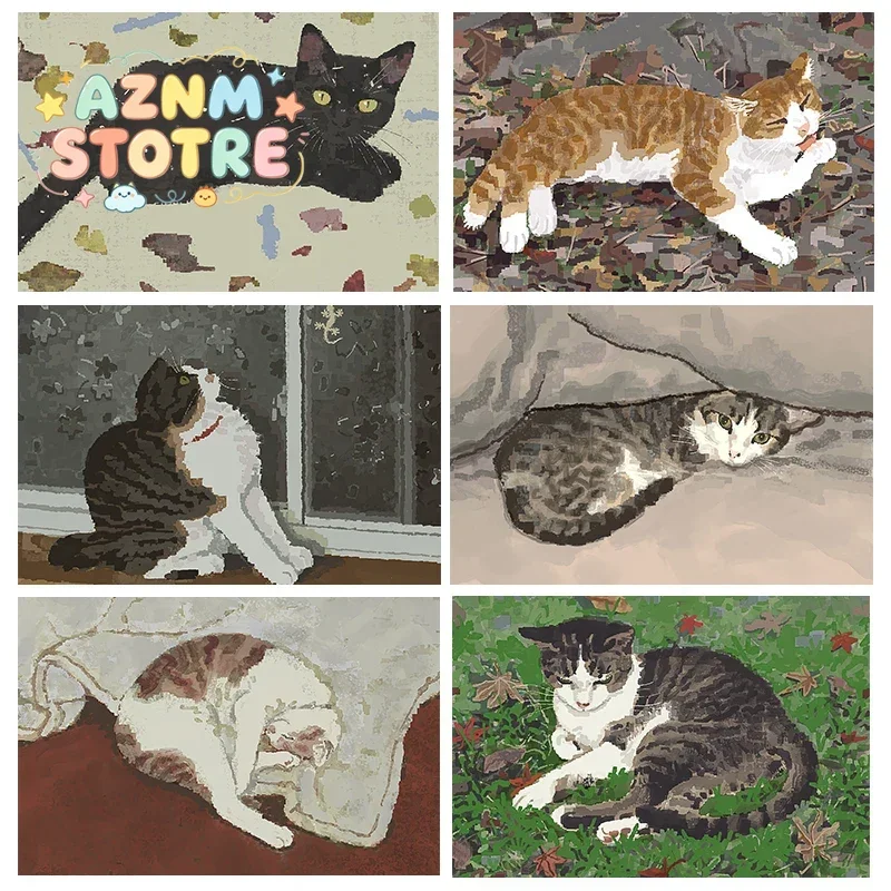 Cute Pixel Cat Posters Abstract Animal Prints Canvas Painting Cat Wall Art Pictures Home Living Room Modern Pets Decoration