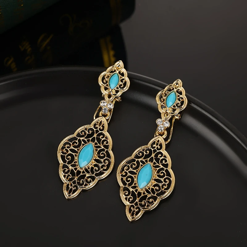 Morocco Gold Color Long Drop Dangle Earrings Turkish Brand Design India Ethnic Wedding Jewelry Arabic Traditional Bijoux Gift