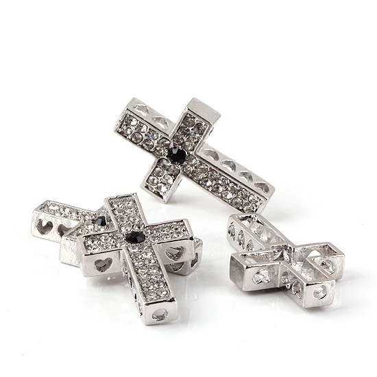 4pcs Clear Rhinestone Gold Color Alloy Cross Loose Beads Connector Jewelry Accessories Findings For Makings DIY 33x21mm