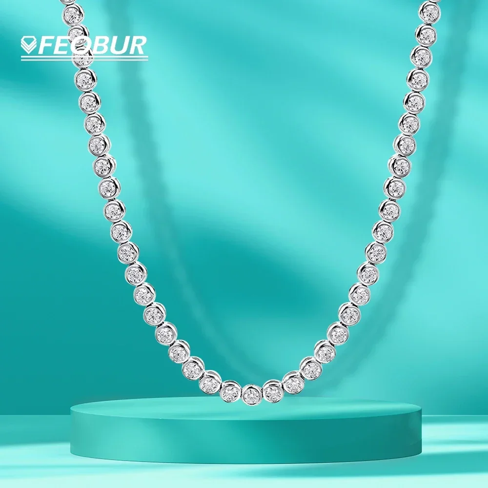 

FEOBUR 2/3mm Round Moissanite Tennis Necklace for Women 925 Sterling Silver GRA Certified Moissanite Bubble Diamond Necklaces