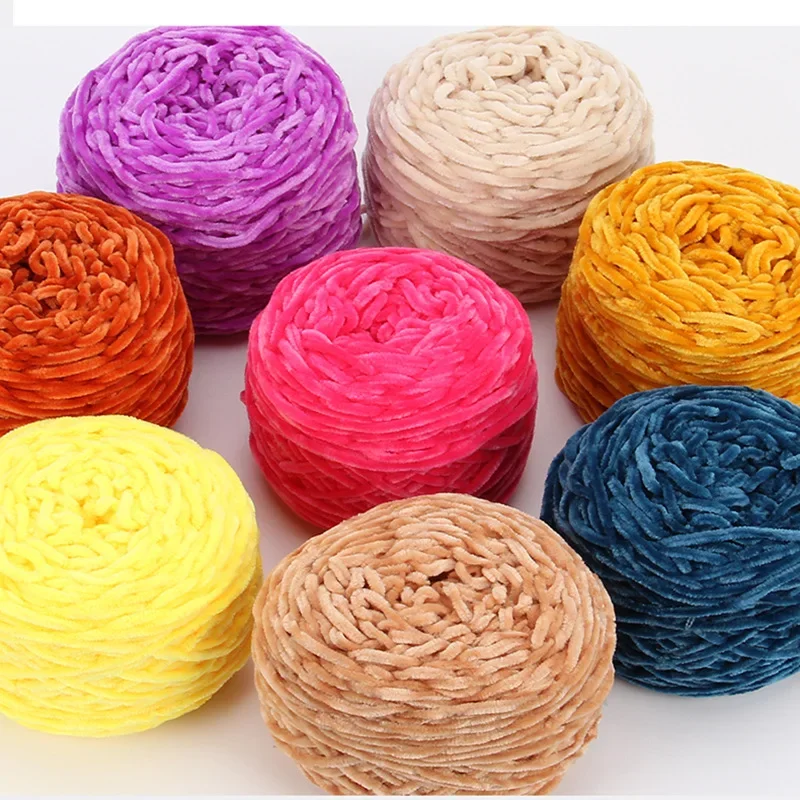 Chenille Wool Ball with Medium Thread, Gold Velvet, Hand-Woven DIY Doll, Crochet Scarf, Sweater, 5PCs