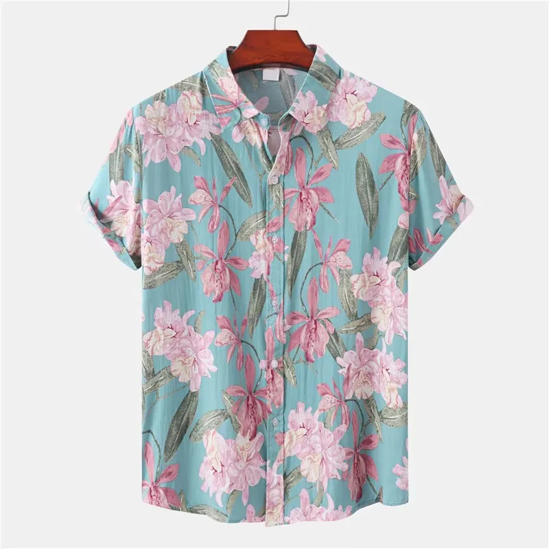 3D Printed Flower Leaf Hawaiian Shirts For Men Plants Patterns Blouse Summer Short Sleeves Tops Loose Aloha Shirts Streetwear