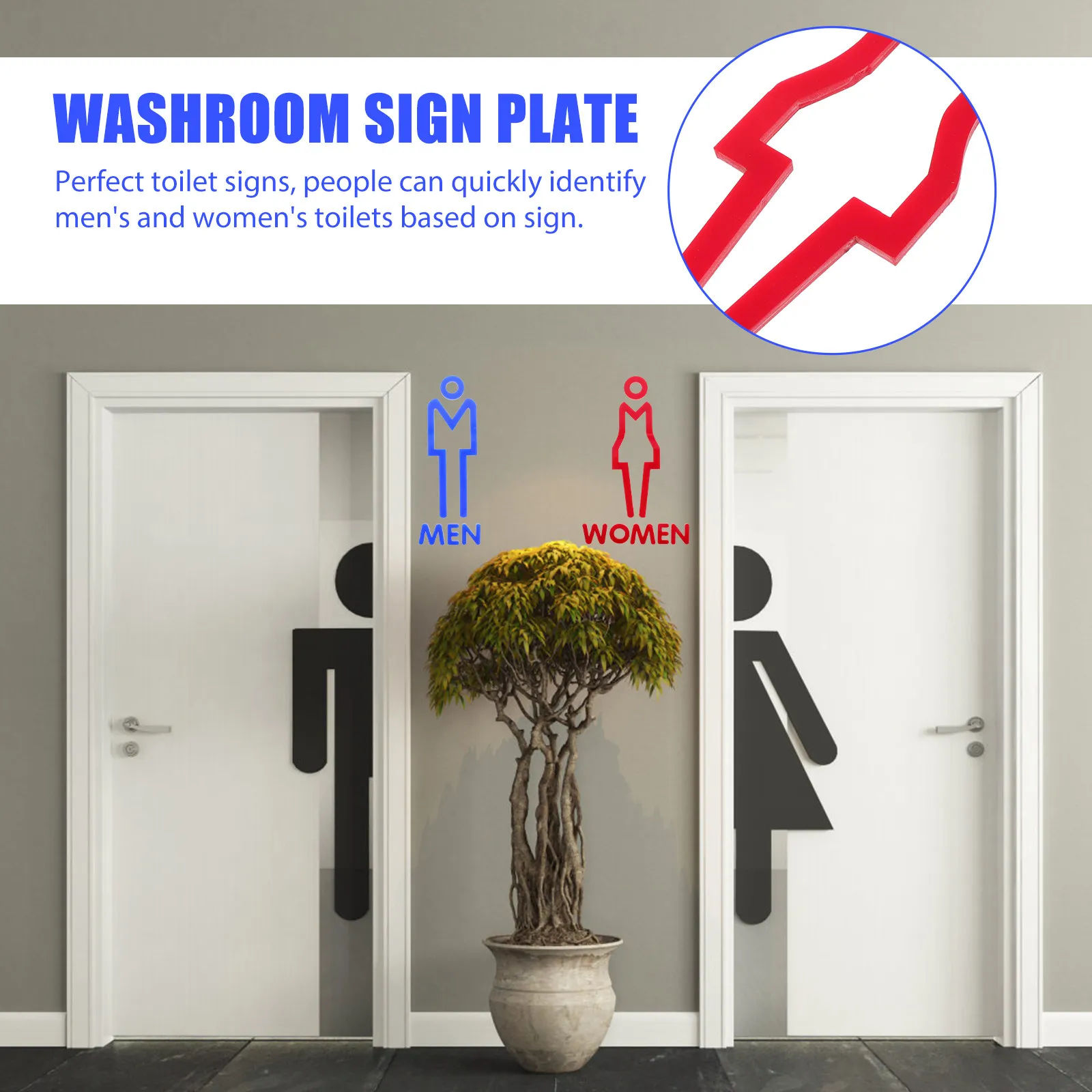 

2 шт. Водонепроницаемые акриловые таблички для туалета, настенные указатели для дверей ванной комнаты, самоклеящиеся идентификационные знаки для туалетов, для коммерческого использования