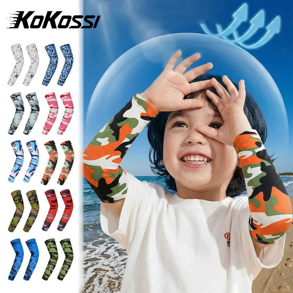 KoKossi Summer Kids Outdoor UV Protection Arm Sleeves Breathable Cooling Quick Dry Camo Kids Girls Boys Sports Running Arm Cover