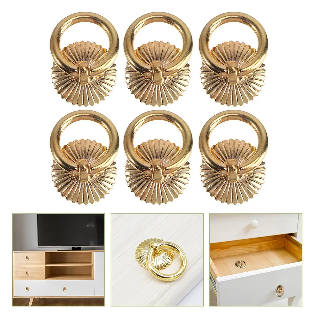 6Pcs Golden Cabinet Ring Pulls Minimalist European Style Furniture Drawer Handles for Kitchen Bedroom Wardrobe Doors Stylish