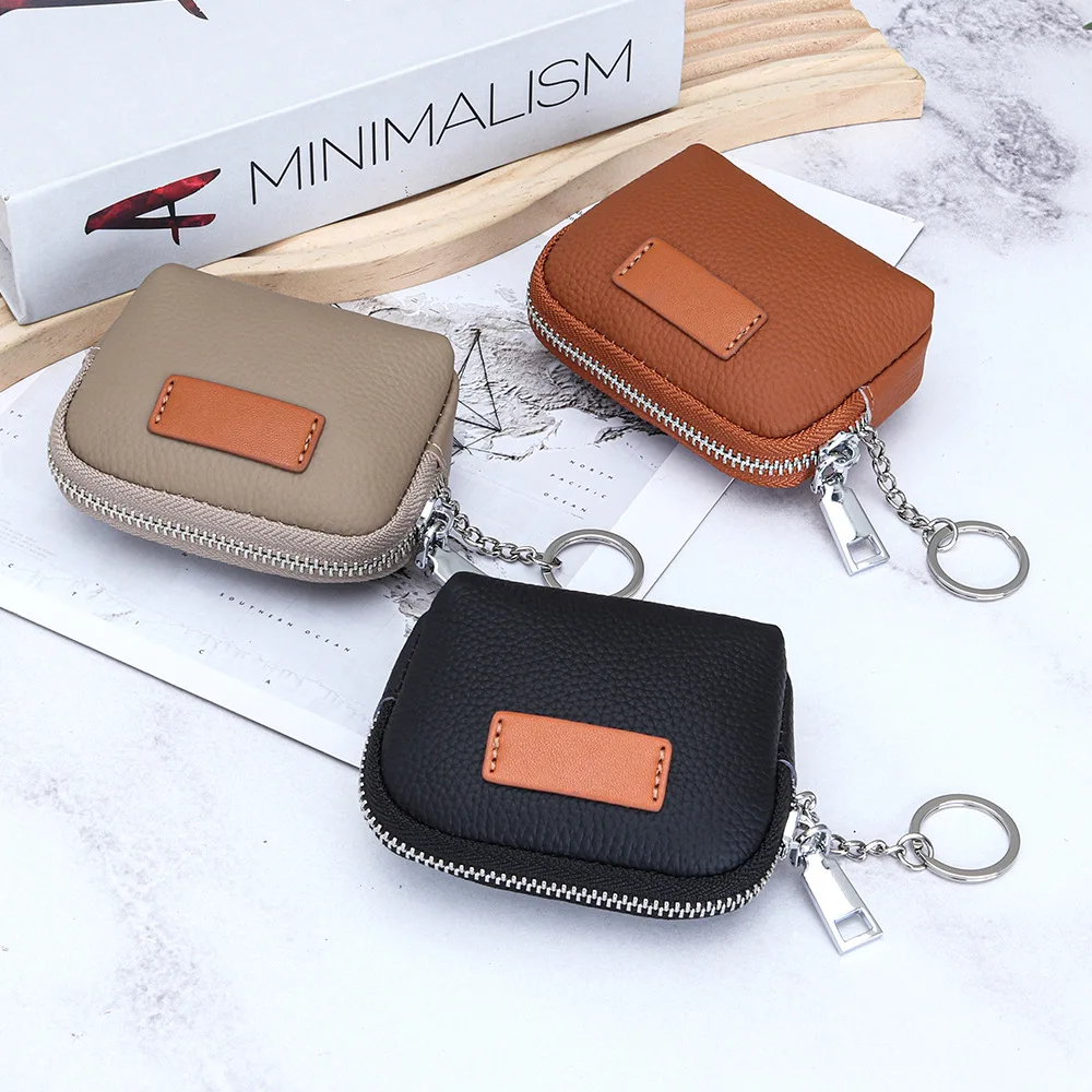 

Мини-кошелек для студентов из натуральной кожи, соответствующего по цвету, с застежкой-молнией для мелочи, простой и легкий, для хранения карт и документов.