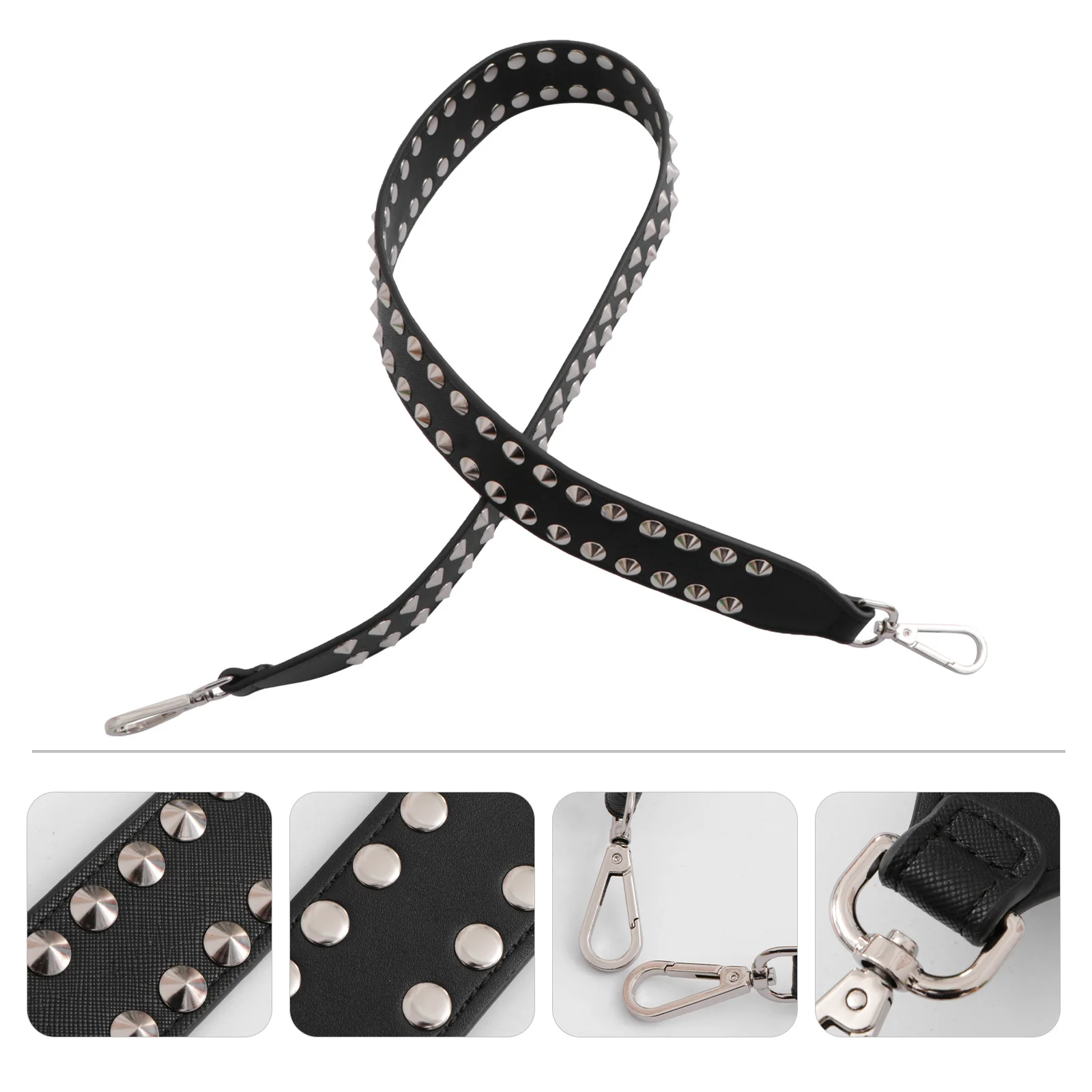

Punk Wide Strap Black Shoulder Bag Strap Women Bag Accessories Durable Texture Smooth Comfortable Replacement Interchangeable