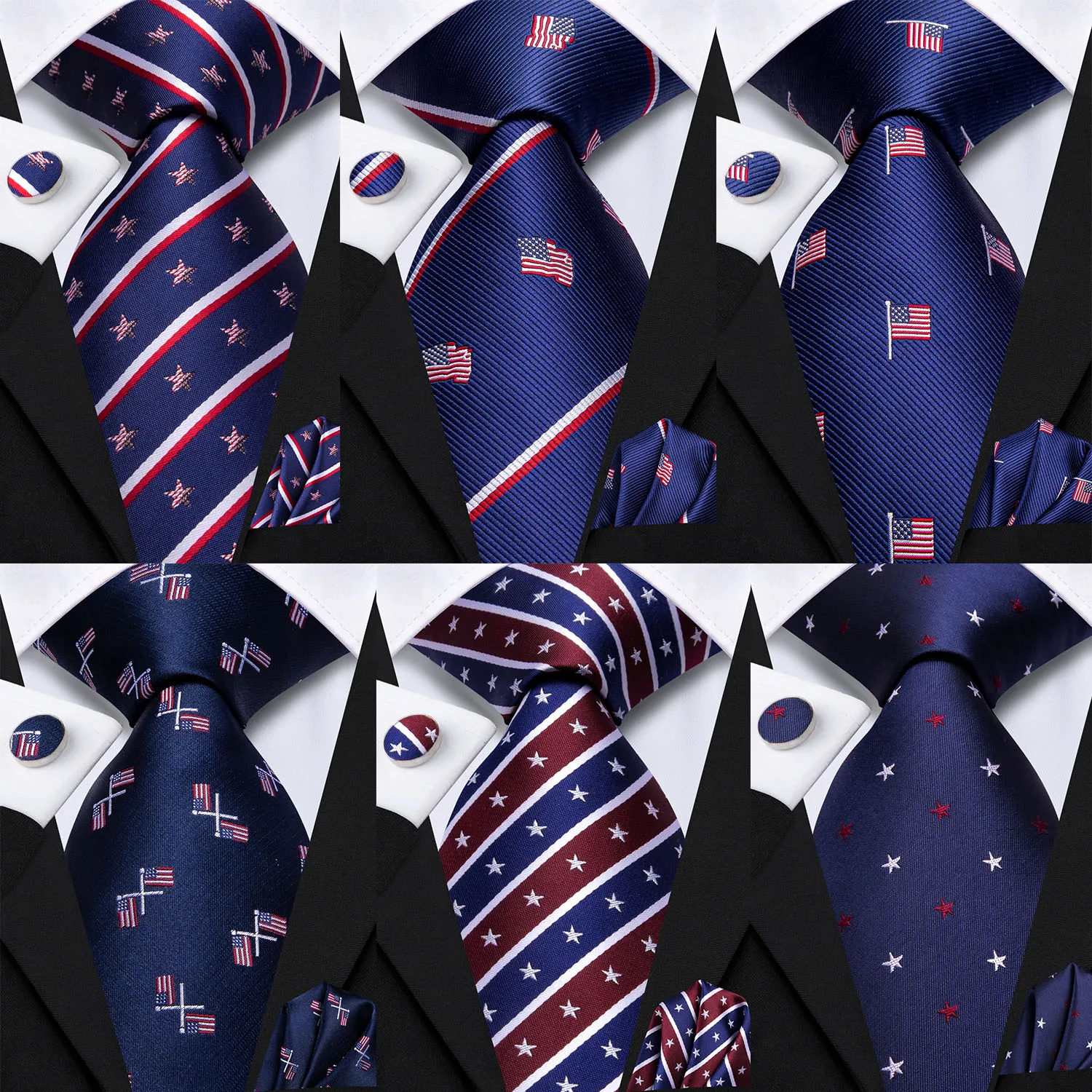 

Hi-Tie Men's Tie Flag Star Blue Ties For Men Formal Business Luxury Wedding Party Neckties Gravatas Gift
