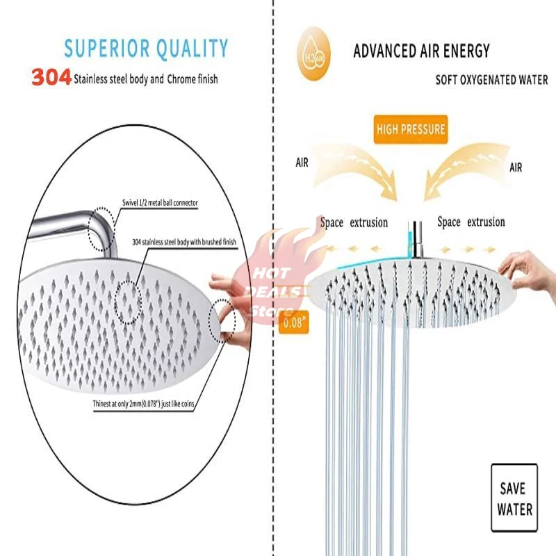 High Pressure Stainless Steel Rainfall Shower Head Extension Arm 6\