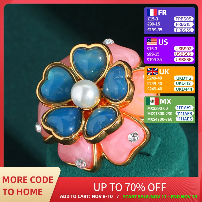 

Luxury Fashion Jewelry Pink Stone Flower Ring Decoration Acrylic Natural Antique Vintage Woman Wedding Designer Accessories 2025