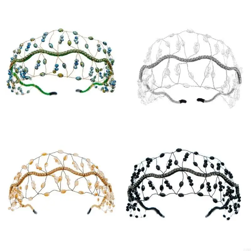 

Rhinestones Beads Headbands Vintage Elegant Women Hair Hoop Bridal Headpiece F3MD