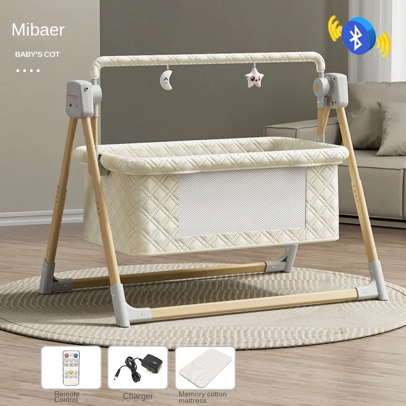 Baby Cradle Baby Crib Electric Foldable Rocking Cradle with Timing Music Automatic Rocking Recliner Crib Basket for Infant