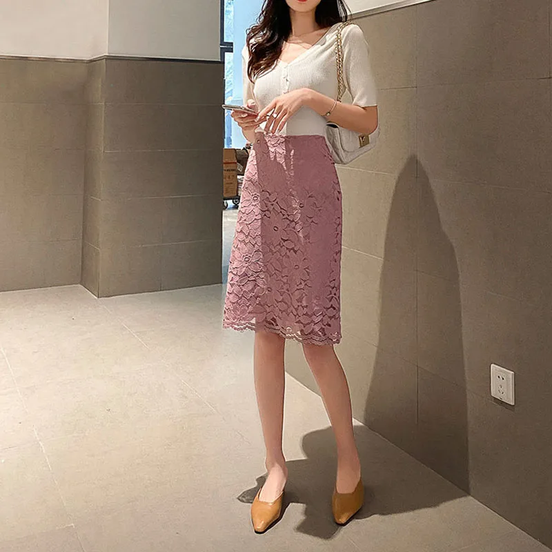 Spring Summer Temperament Grace High Tight Hip Skirt 2023 New Lace Gauze Solid Color Oversized Korean Fashion Irregular Skirts